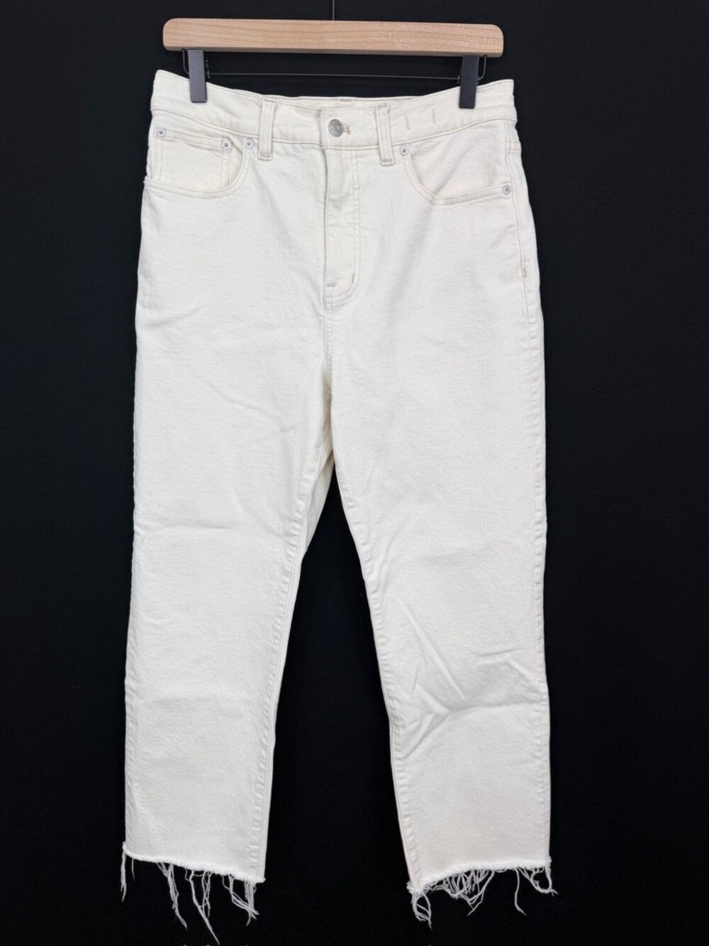 Madewell 90s Straight Jeans Tile White High Rise Raw Hem Size 29